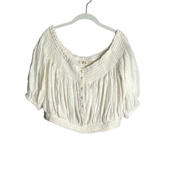We the Free White Cropped Off Shoulder Buttoned Front Top Size Large - Picture 1 of 9